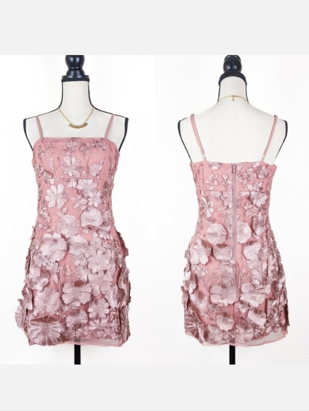 NWT Storia Mauve Pink Floral Applique Mini Dress, Size Small